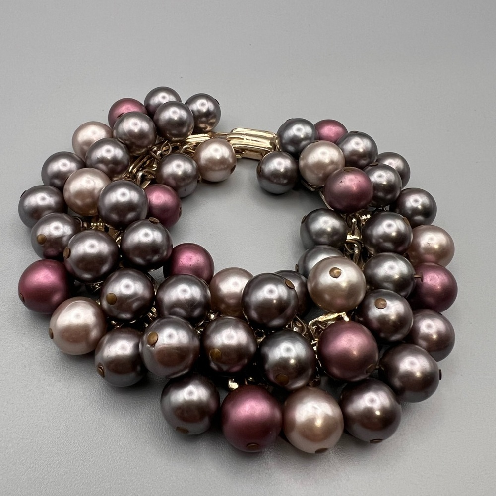 Vintage Cluster Faux Pearl Statement Bracelet — Gold Tone — Stamped Japan